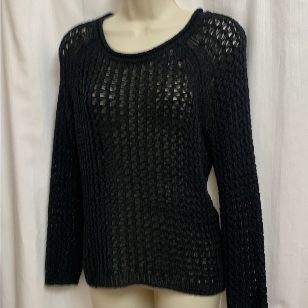 H&M Black Soft Open Knit Crew Neck Long Sleeve Sweater